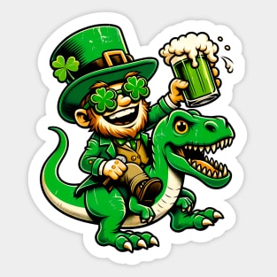 St. Paddy's Dino Ride: Festive Leprechaun & T-Rex T-Shirt Sticker